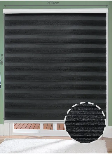 200x180cm Easy Control Blackout Gold &amp; Silver Inlaid Silk Blinds Polyester Fabric, Sheer Or Privacy Light Control - Black