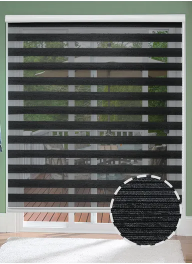 200x180cm Easy Control Blackout Gold &amp; Silver Inlaid Silk Blinds Polyester Fabric, Sheer Or Privacy Light Control - Black