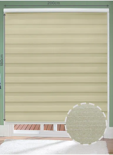 200x180cm Easy Control Blackout Gold &amp; Silver Inlaid Silk Blinds Polyester Fabric, Sheer Or Privacy Light Control - Beige