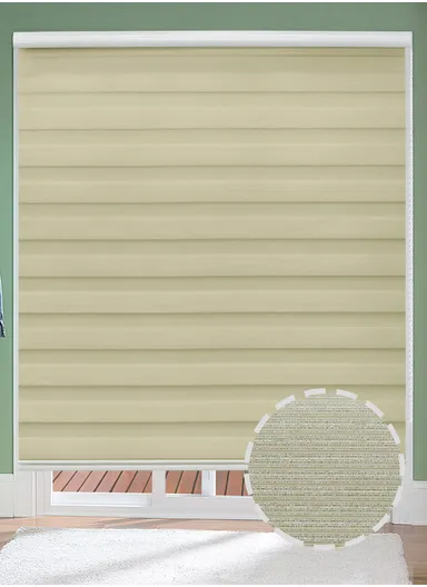 200x180cm Easy Control Blackout Gold &amp; Silver Inlaid Silk Blinds Polyester Fabric, Sheer Or Privacy Light Control - Beige
