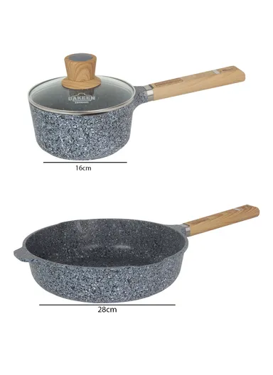  24/28 Casserole + 16cm Sauce Pan + 28cm Deep Fry Pan Granite Coating Cookware Set VK-64- Gray
