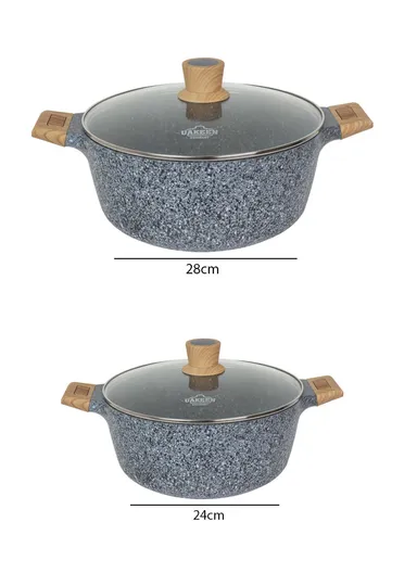  24/28 Casserole + 16cm Sauce Pan + 28cm Deep Fry Pan Granite Coating Cookware Set VK-64- Gray