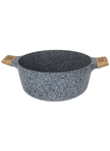  24/28 Casserole + 16cm Sauce Pan + 28cm Deep Fry Pan Granite Coating Cookware Set VK-64- Gray