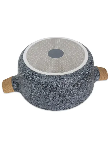  24/28 Casserole + 16cm Sauce Pan + 28cm Deep Fry Pan Granite Coating Cookware Set VK-64- Gray