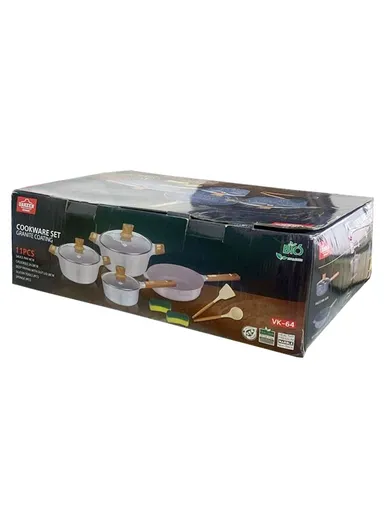  24/28 Casserole + 16cm Sauce Pan + 28cm Deep Fry Pan Granite Coating Cookware Set VK-64- Gray