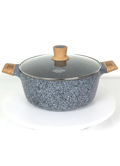  24/28 Casserole + 16cm Sauce Pan + 28cm Deep Fry Pan Granite Coating Cookware Set VK-64- Gray