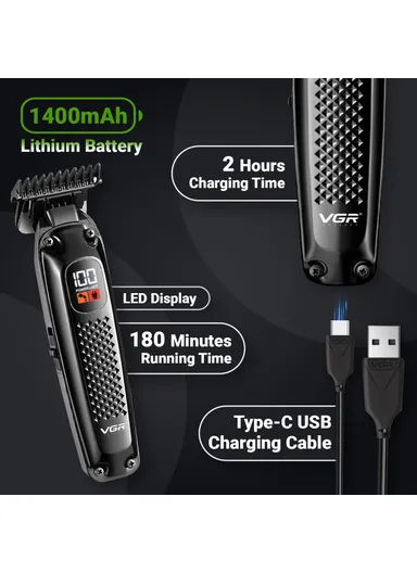 1400mAh Professional Hair Trimmer, Cord/Cordless &amp; Rechargeable Precision Beard Trimmer with LED Display V- 972