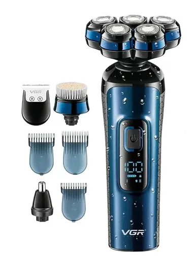 5W 4-in-1 IPX 5 Waterproof Professional Men's Grooming Kit with Adjustable 2 Speeds &amp; LED Display V-386 - Blue