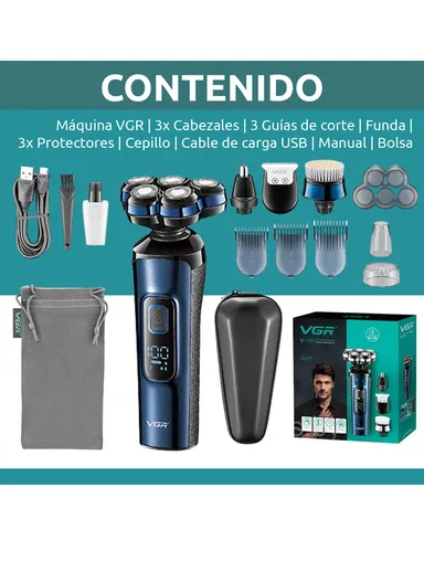 5W 4-in-1 IPX 5 Waterproof Professional Men's Grooming Kit with Adjustable 2 Speeds &amp; LED Display V-386 - Blue