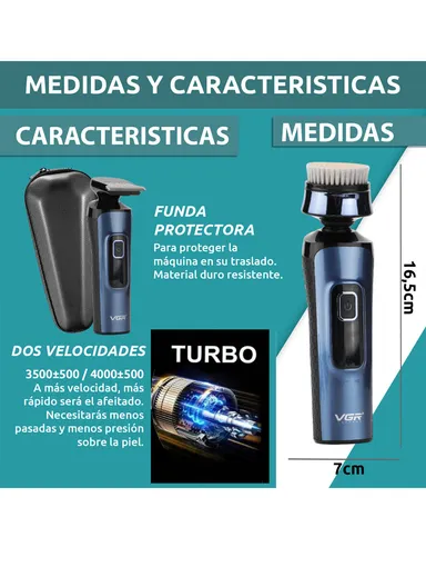 5W 4-in-1 IPX 5 Waterproof Professional Men's Grooming Kit with Adjustable 2 Speeds &amp; LED Display V-386 - Blue