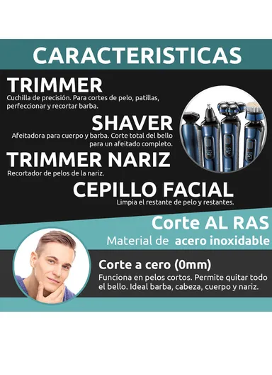 5W 4-in-1 IPX 5 Waterproof Professional Men's Grooming Kit with Adjustable 2 Speeds &amp; LED Display V-386 - Blue