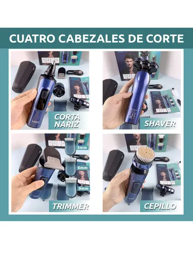 5W 4-in-1 IPX 5 Waterproof Professional Men's Grooming Kit with Adjustable 2 Speeds &amp; LED Display V-386 - Blue