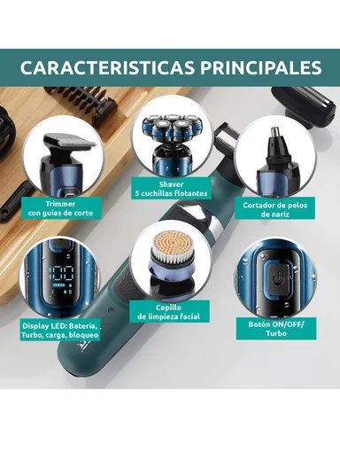 5W 4-in-1 IPX 5 Waterproof Professional Men's Grooming Kit with Adjustable 2 Speeds &amp; LED Display V-386 - Blue