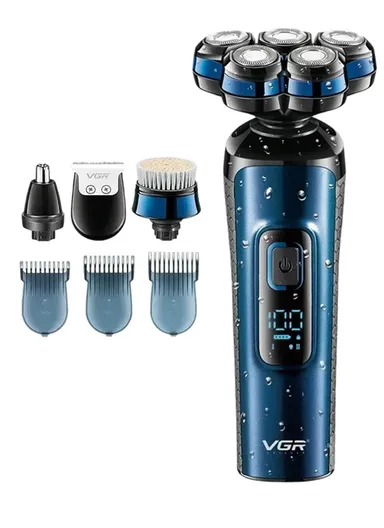 5W 4-in-1 IPX 5 Waterproof Professional Men's Grooming Kit with Adjustable 2 Speeds &amp; LED Display V-386 - Blue