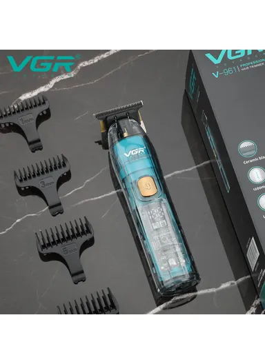 1200mAh Transparent Digital Display Hair Trimmer, IPX7 Waterproof with Ceramic Blade &amp; 180-Min Runtime V-961