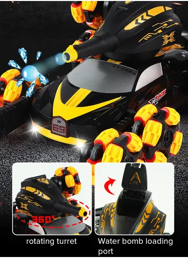 2.4Ghz RC Tank Car Shooting Water Bombs Remote Control Car Toy Eight Wheels, Spray Twisting Stunt Drift For Children - Blue