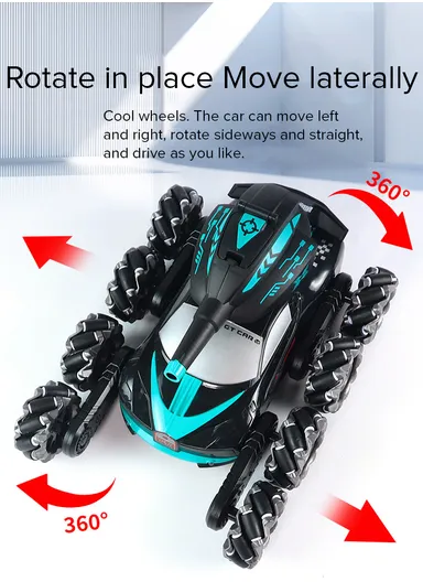 2.4Ghz RC Tank Car Shooting Water Bombs Remote Control Car Toy Eight Wheels, Spray Twisting Stunt Drift For Children - Blue