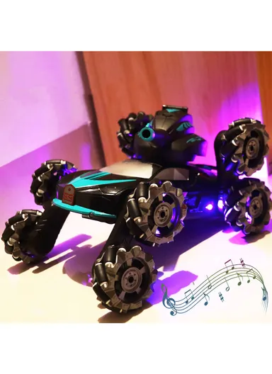 2.4Ghz RC Tank Car Shooting Water Bombs Remote Control Car Toy Eight Wheels, Spray Twisting Stunt Drift For Children - Blue