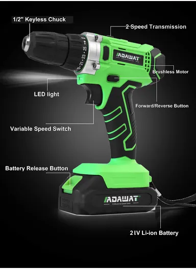21V Portable Rechargeable 2-Speed Double Side Rotation Drill With 2 Batteries AD-21A