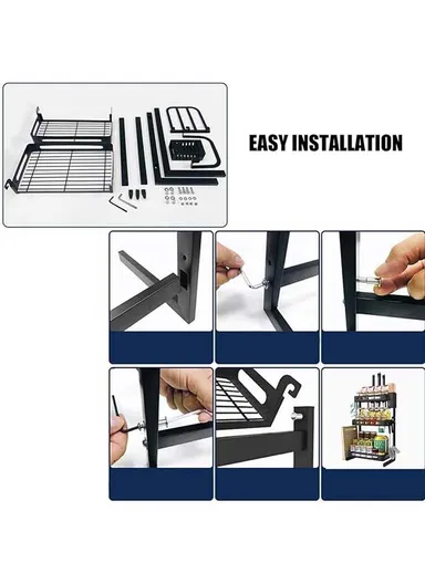 3-Layer Iron Spice Rack With Knives, Cutlery, Chopping Board &amp; Utensil Holder (W37.6 x D23.4 x H60)cm