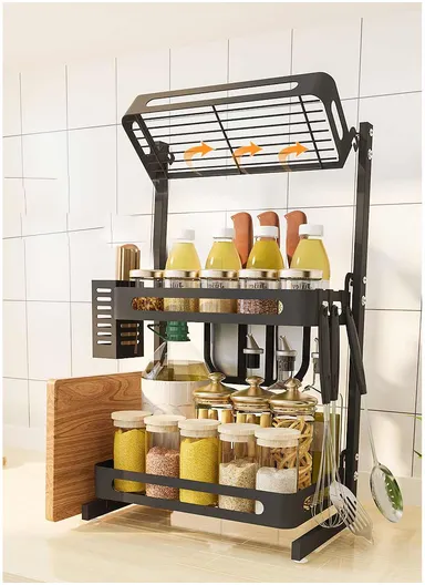 3-Layer Iron Spice Rack With Knives, Cutlery, Chopping Board &amp; Utensil Holder (W37.6 x D23.4 x H60)cm