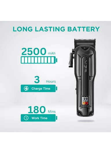 2500mAh Professional Hair Clipper with 4 Attachments (3,6,9,12)mm, Cleaning Brush, Lubricating Oil &amp; USB Charging Cable V-138
