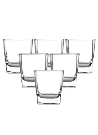 255ml 6Pcs Round Rim Hot &amp; Cold Beverages Glass Cups with Pentagon Base Shape - Transparent