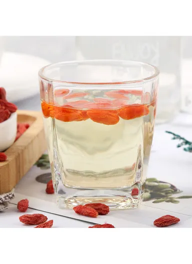 255ml 6Pcs Round Rim Hot &amp; Cold Beverages Glass Cups with Pentagon Base Shape - Transparent