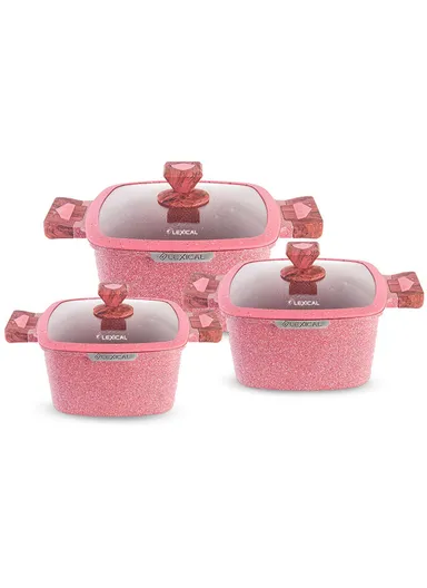 6Pcs Multilayer Aluminum 20/24/28cm Couvenir Granite Casserole Set - Pink