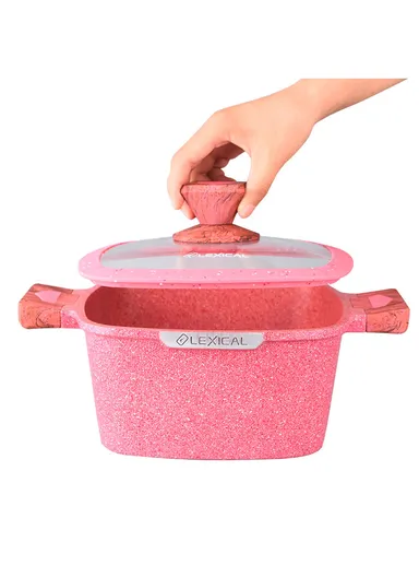 6Pcs Multilayer Aluminum 20/24/28cm Couvenir Granite Casserole Set - Pink