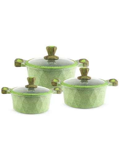 20/24/28cm 6 Pcs High-Quality Casseroles Set With Three Lids LG-350601-7i - Green