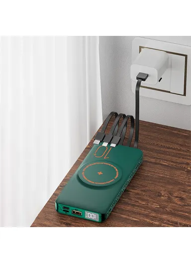 10000mAh Fast Charging Magnetic Power Bank Digital Phone Battery With 3 Output + 1 Input Charging Cable H5 Two-way PD - Black