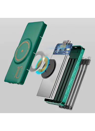 10000mAh Fast Charging Magnetic Power Bank Digital Phone Battery With 3 Output + 1 Input Charging Cable H5 Two-way PD - Black