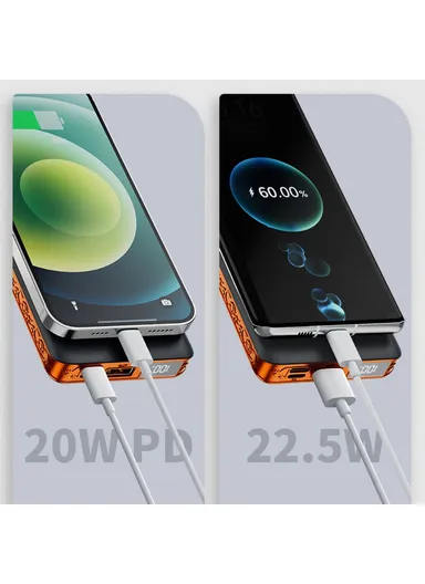 10000mAh Fast Charging Magnetic Power Bank Digital Phone Battery With 3 Output + 1 Input Charging Cable H5 Two-way PD - Black