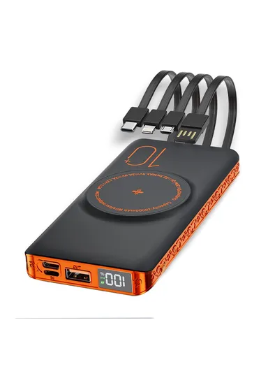 10000mAh Fast Charging Magnetic Power Bank Digital Phone Battery With 3 Output + 1 Input Charging Cable H5 Two-way PD - Black