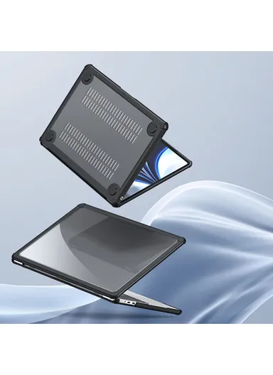 15" MacBook Case, Compatible with MacBook Air (2023/2024), Full Protection Glossy Laptop Cover - Black