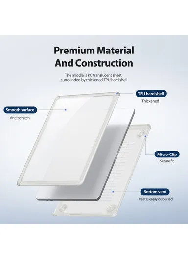 15" MacBook Case, Compatible with MacBook Air (2023/2024), Full Protection Glossy Laptop Cover - Transparent