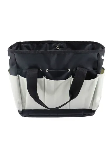 Multiple Pockets Gardening Tool Storage Bag Oxford Cloth Gardener Carry Bag Tote Bag KG0006 (L34 x W30)cm - Black + Gray