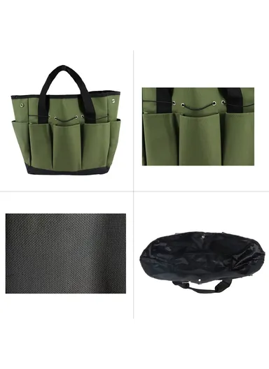Multiple Pockets Gardening Tool Storage Bag Oxford Cloth Gardener Carry Bag Tote Bag KG0006 (L34 x W30)cm - Black + Gray