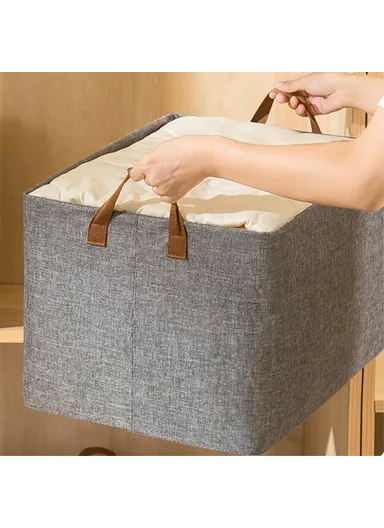 70L Imitation Linen Storage Box Wardrobe Foldable Organizer with Metal Frame (L50 x W44 x H32)cm - Beige