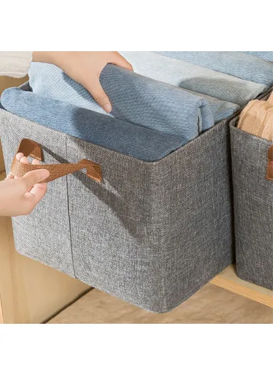 70L Imitation Linen Storage Box Wardrobe Foldable Organizer with Metal Frame (L50 x W44 x H32)cm - Beige