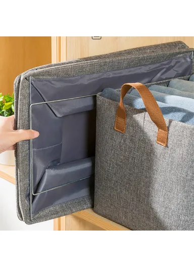 70L Imitation Linen Storage Box Wardrobe Foldable Organizer with Metal Frame (L50 x W44 x H32)cm - Beige