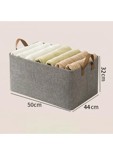 70L Imitation Linen Storage Box Wardrobe Foldable Organizer with Metal Frame (L50 x W44 x H32)cm - Beige