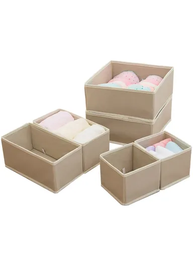 6Pcs / Set Cabinet Non-Woven Fabric Storage Box for Underwear Socks, XS+S+M - Beige