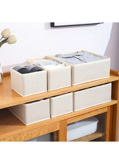 6Pcs / Set Cabinet Non-Woven Fabric Storage Box for Underwear Socks, XS+S+M - Beige