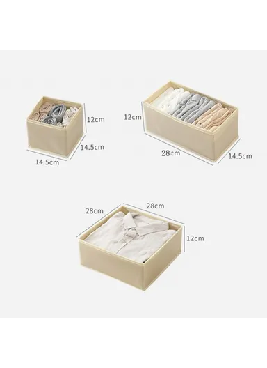 6Pcs / Set Cabinet Non-Woven Fabric Storage Box for Underwear Socks, XS+S+M - Beige