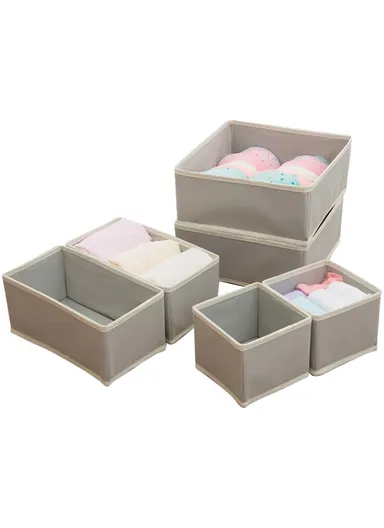 6Pcs / Set Cabinet Non-Woven Fabric Storage Box for Underwear Socks, XS+S+M - Light Grey