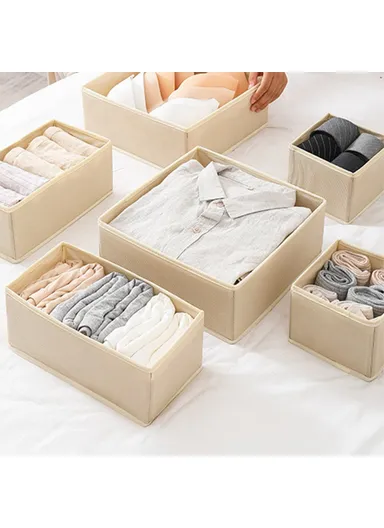 6Pcs / Set Cabinet Non-Woven Fabric Storage Box for Underwear Socks, XS+S+M - Light Grey
