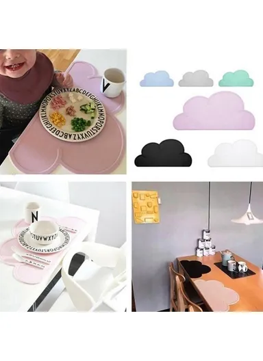 BPA Free Cartoon Cloud Silicone Placemat Heat Resistant Plate Mat Children Bowl Coaster SHY98 (W47.8 x H27cm) - Blue