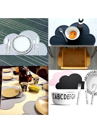BPA Free Cartoon Cloud Silicone Placemat Heat Resistant Plate Mat Children Bowl Coaster SHY98 (W47.8 x H27cm) - Grey